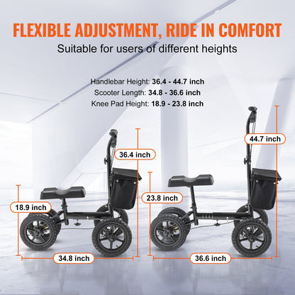 Folding Knee Scooter, Aluminum Steerable Knee Walker with Height-Adjustable Handlebar & Knee Pad, 12" All-Terrain Wheels, Dual Brakes, Leg Recovery Scooter for Broken Ankle Foot Injuries, 350LBS