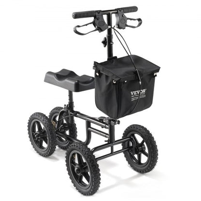 Folding Knee Scooter, Carbon Steel Steerable Knee Walker with Height-Adjustable Handlebar & Knee Pad, 12" All-Terrain Wheel, Dual Brakes, Leg Recovery Scooter for Injured Ankle Foot Knee, 350LBS
