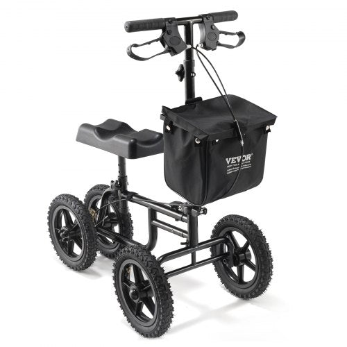 Folding Knee Scooter, Carbon Steel Steerable Knee Walker with Height-Adjustable Handlebar & Knee Pad, 12" All-Terrain Wheel, Dual Brakes, Leg Recovery Scooter for Injured Ankle Foot Knee, 350LBS