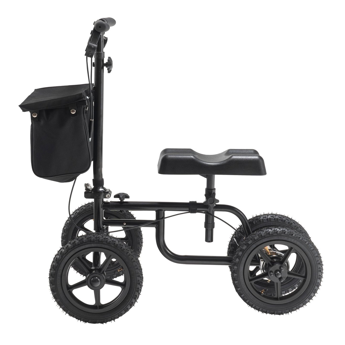Folding Knä Scooter, Kolstål Styrbar Knee Walker med höjdjusterbart styre och knäskydd, 12" terränghjul, dubbla bromsar, benåterställningsskoter för skadad fotled, fotknä, 350 LBS