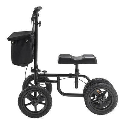 Folding Knä Scooter, Kolstål Styrbar Knee Walker med höjdjusterbart styre och knäskydd, 12" terränghjul, dubbla bromsar, benåterställningsskoter för skadad fotled, fotknä, 350 LBS