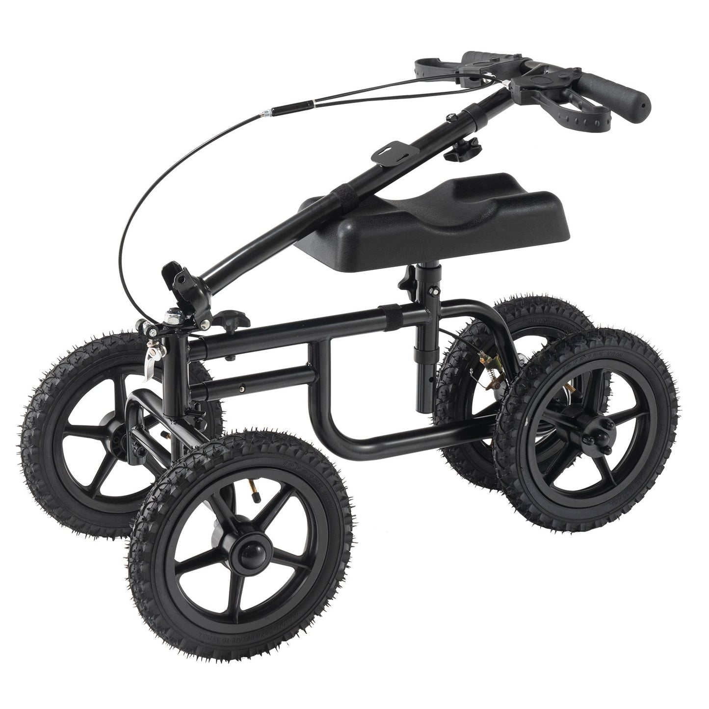 Folding Knä Scooter, Kolstål Styrbar Knee Walker med höjdjusterbart styre och knäskydd, 12" terränghjul, dubbla bromsar, benåterställningsskoter för skadad fotled, fotknä, 350 LBS
