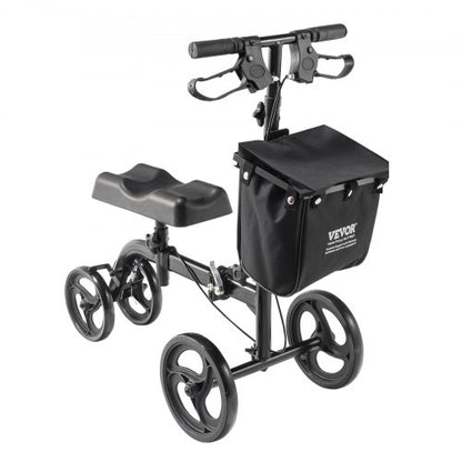 Folding Knee Scooter, Carbon Steel Steerable Knee Walker with Height-Adjustable Handlebar & Knee Pad, All-Terrain Solid Wheels, Dual Brakes, Leg Recovery Scooter for Broken Ankle Foot Injuries