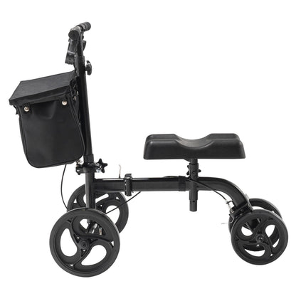 Folding Knee Scooter, Carbon Steel Steerable Knee Walker with Height Adjustable Handlebar &amp; Knee Pads, All-Terrain Wheels, Dual Brakes, Leg Recovery Scooter for Broken Ankle Foot Injuries