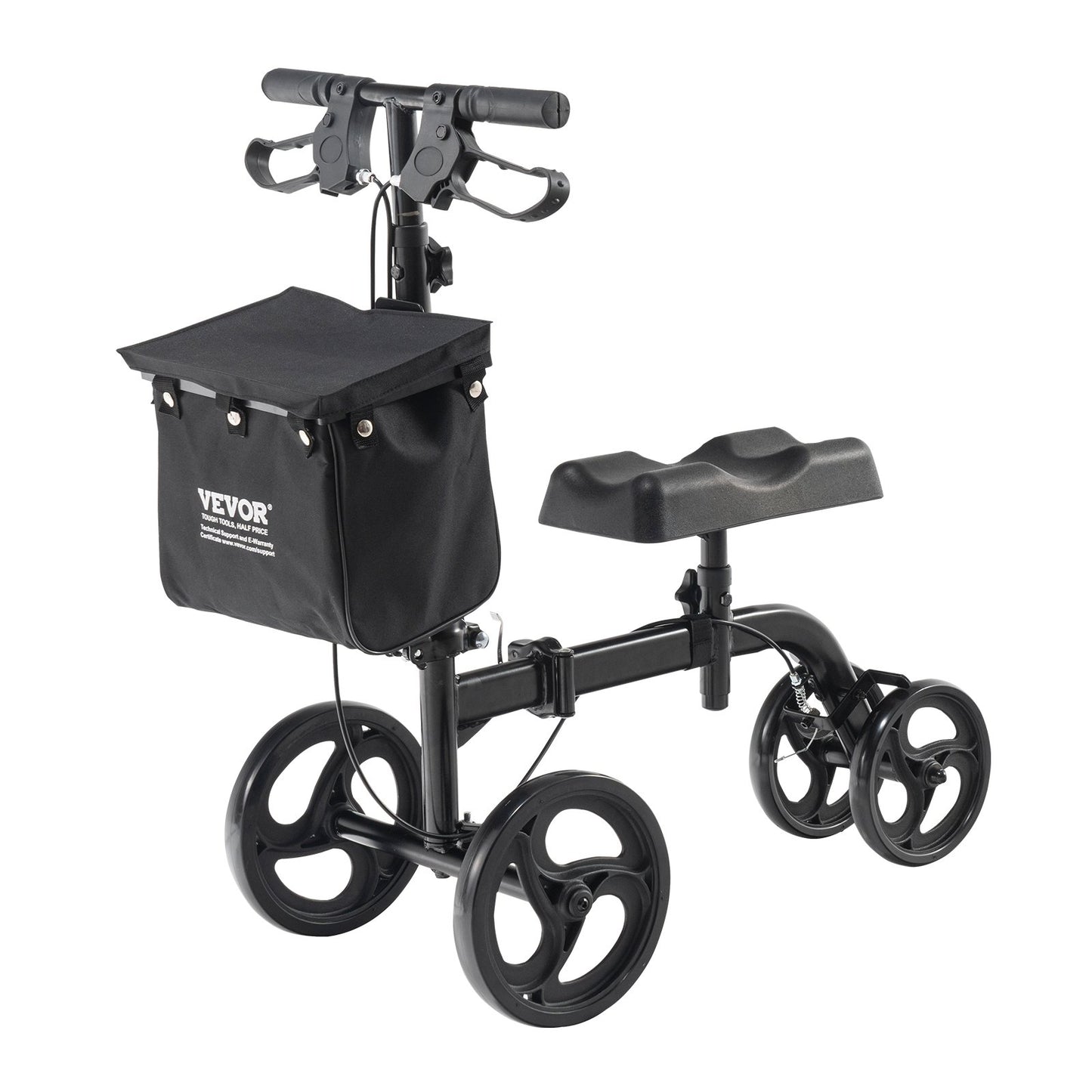 Folding Knee Scooter, Carbon Steel Steerable Knee Walker with Height Adjustable Handlebar &amp; Knee Pads, All-Terrain Wheels, Dual Brakes, Leg Recovery Scooter for Broken Ankle Foot Injuries