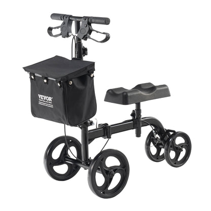 Folding Knee Scooter, Carbon Steel Steerable Knee Walker with Height Adjustable Handlebar &amp; Knee Pads, All-Terrain Wheels, Dual Brakes, Leg Recovery Scooter for Broken Ankle Foot Injuries