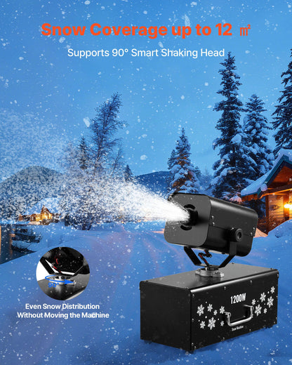 Snow Machine, 1200W 90° Shaking Head Snow Maker with Wireless Remote Control, High Output Snowmaking Machine Coverage up to 12 ㎡ for Christmas Wedding Parties Stage Snowflake Effect