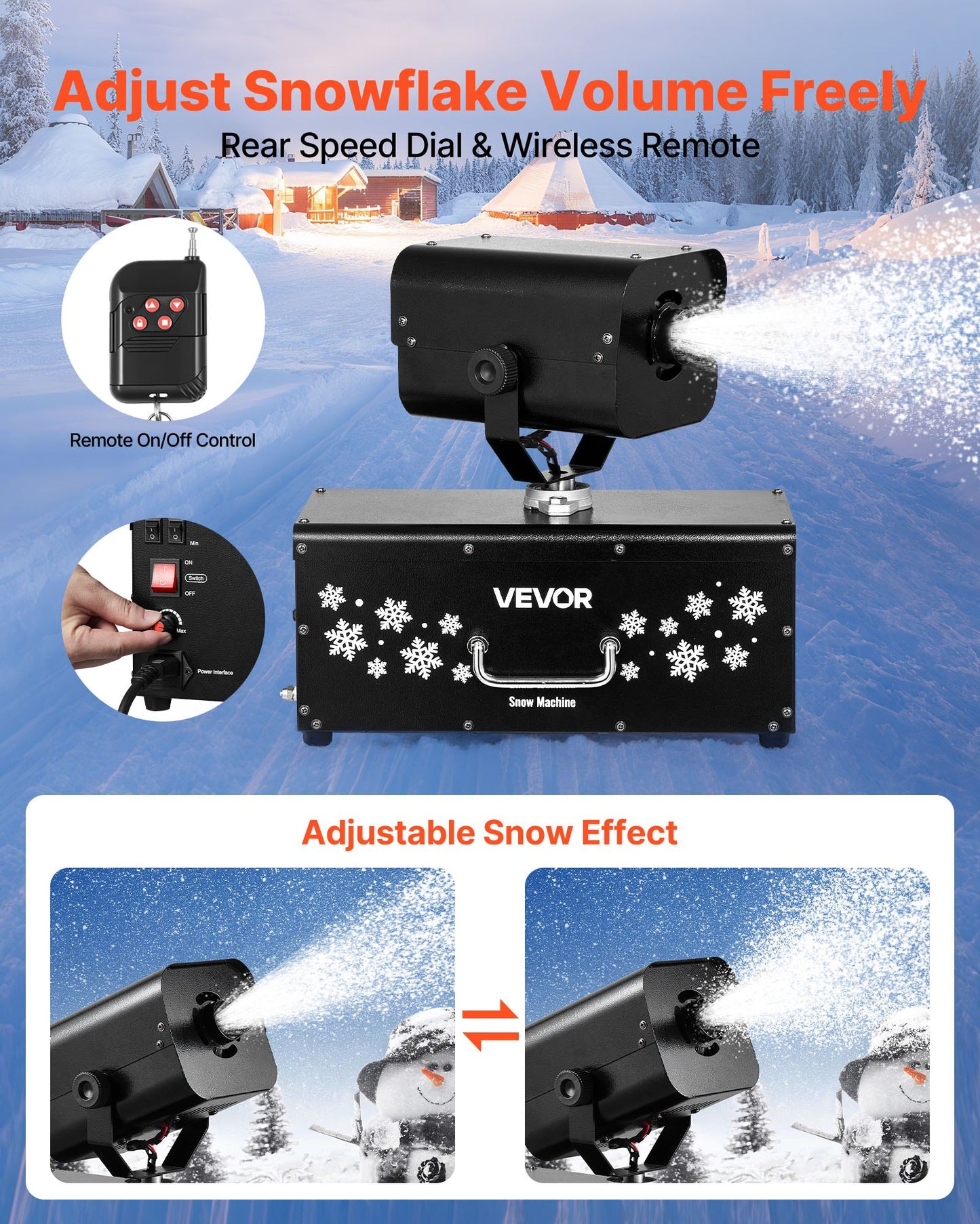 Snow Machine, 1200W 90° Shaking Head Snow Maker with Wireless Remote Control, High Output Snowmaking Machine Coverage up to 12 ㎡ for Christmas Wedding Parties Stage Snowflake Effect