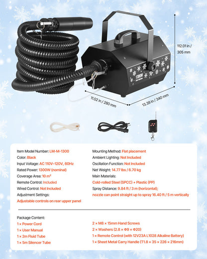 Snow Machine, 1300W Super Silent Snow Maker, Portable Wireless Remote Control Snowmaking Machine, Outdoor & Indoor Snowflake Maker for Xmas Party Wedding Stages Mall Snowflake Effects Decor