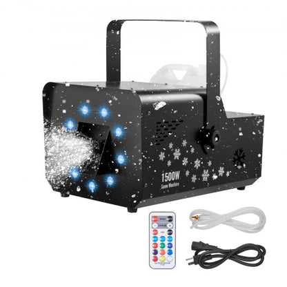 1500W Snow Machine with RGB DMX512 Signal Control, 9 LED Lights, Wireless Remote, High Output Snowflake Machine with 5L Tank, Portable DJ Stage Snow Maker for Christmas Parties Stage Effects