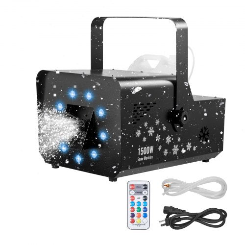 1500W Snow Machine with RGB DMX512 Signal Control, 9 LED Lights, Wireless Remote, High Output Snowflake Machine with 5L Tank, Portable DJ Stage Snow Maker for Christmas Parties Stage Effects