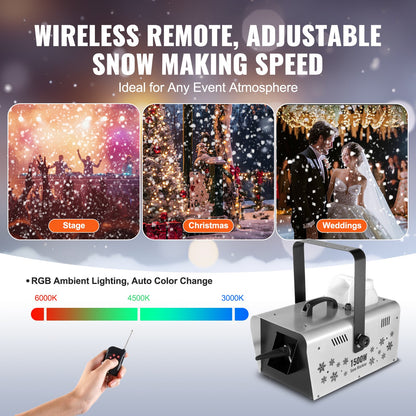 Snow Machine 1500W Wireless Remote Handheld Hanging Snow Making Machine