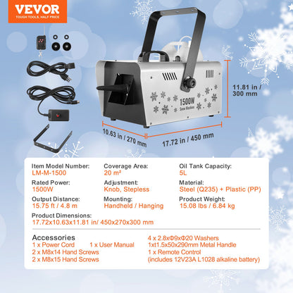 Snow Machine 1500W Wireless Remote Handheld Hanging Snow Making Machine