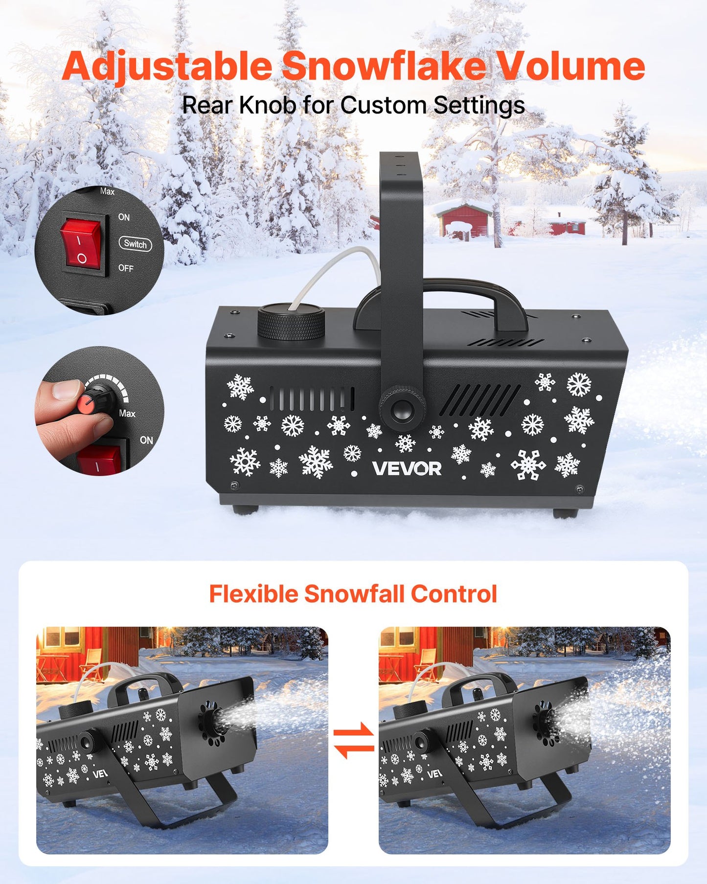 Snow Machine, 650W Handheld/Hanging Fake Snow Maker, Snowmaking Machine with Portable Handle, Outdoor & Indoor Artificial Snowflake Maker for DJ Stage Parties Christmas Decor