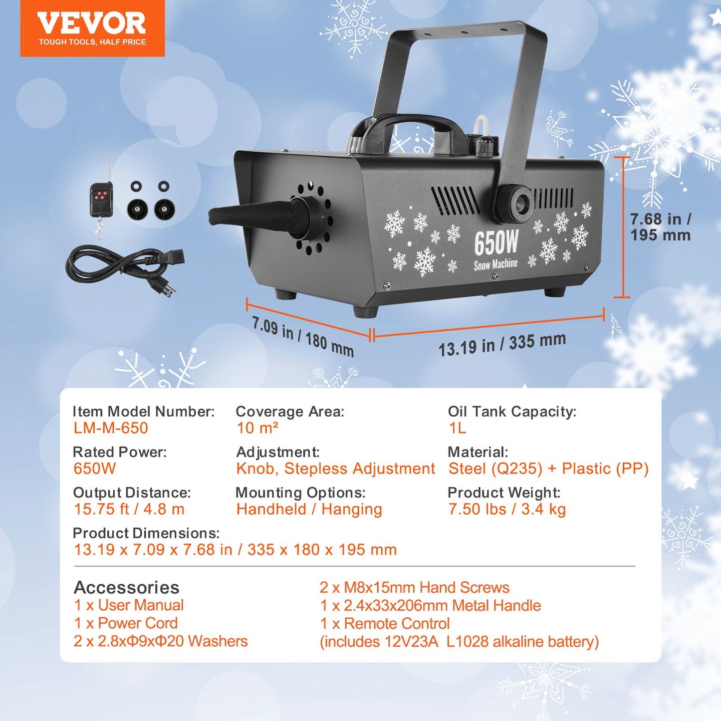 Snow Machine 650W Handheld Hanging Snow Making Machine for Holidays