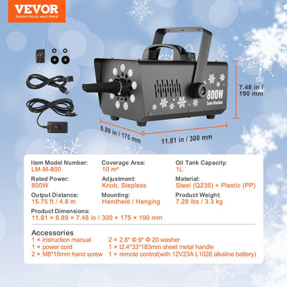 Schneemaschine, 800 W, handgehaltene hängende Schneemaschine mit LED-Licht für den Urlaub