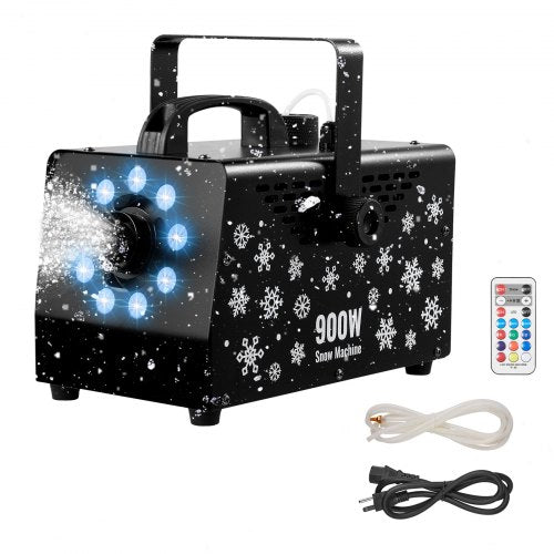 900W Snow Machine with 9 LED RGB Lights, 12 LED Lighting Colors, and Wireless Remote, Handheld/Hanging Outdoor Snowflake Machine Fake Snow Machines with 1L Tank for Christmas Party