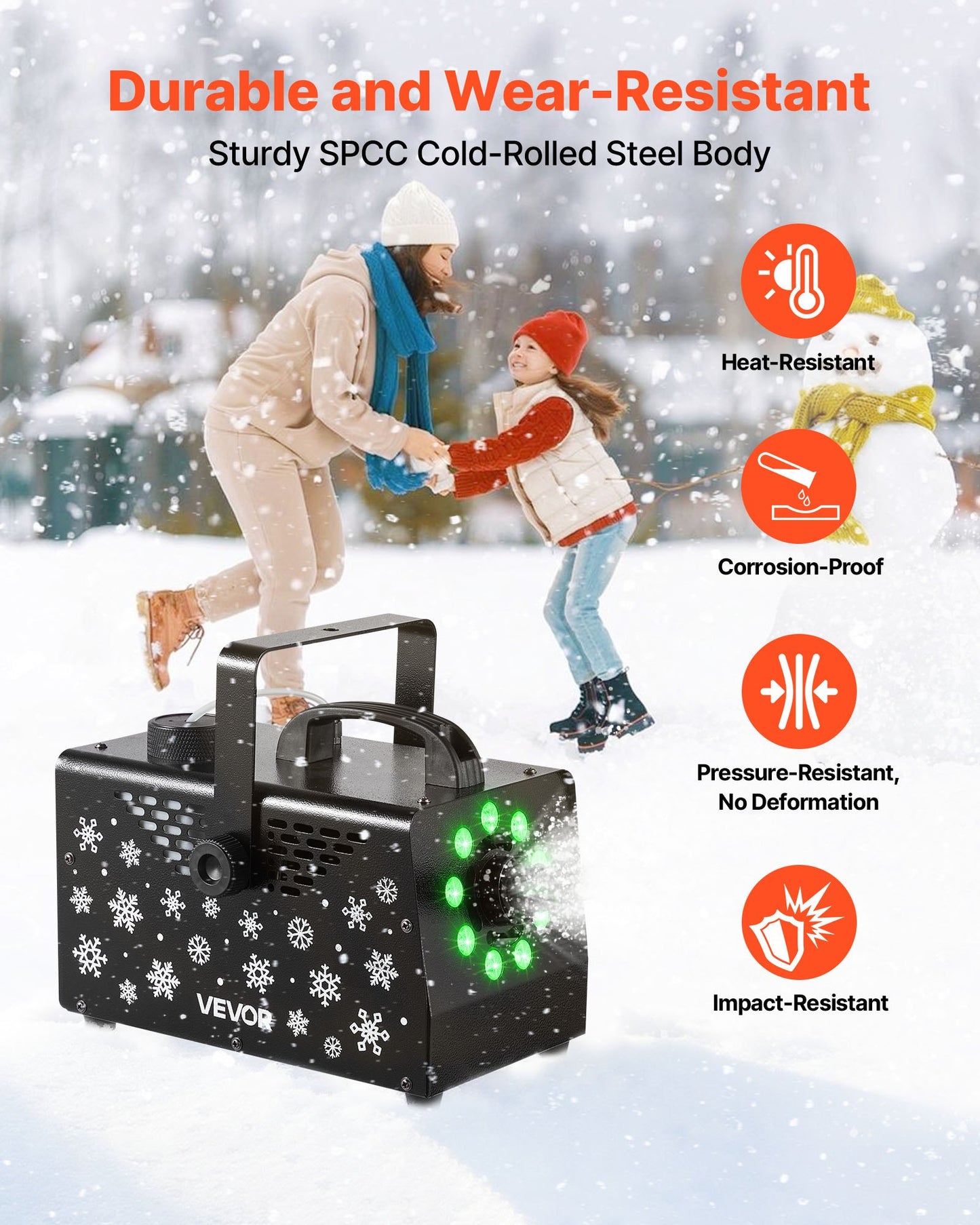 900W Snow Machine with 9 LED RGB Lights, 12 LED Lighting Colors, and Wireless Remote, Handheld/Hanging Outdoor Snowflake Machine Fake Snow Machines with 1L Tank for Christmas Party