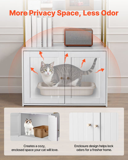 Cat Litter Box Enclosure Furniture, 27.6 in Hidden Litter Box Cabinet with Metal Legs & 2-Tier Storage Shelves, Waterproof Cat Washroom Cat House, Fit Most of Litterbox, for Living Room