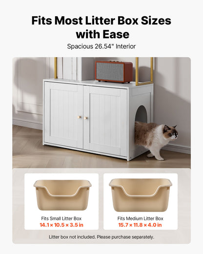 Cat Litter Box Enclosure Furniture, 27.6 in Hidden Litter Box Cabinet with Metal Legs & 2-Tier Storage Shelves, Waterproof Cat Washroom Cat House, Fit Most of Litterbox, for Living Room