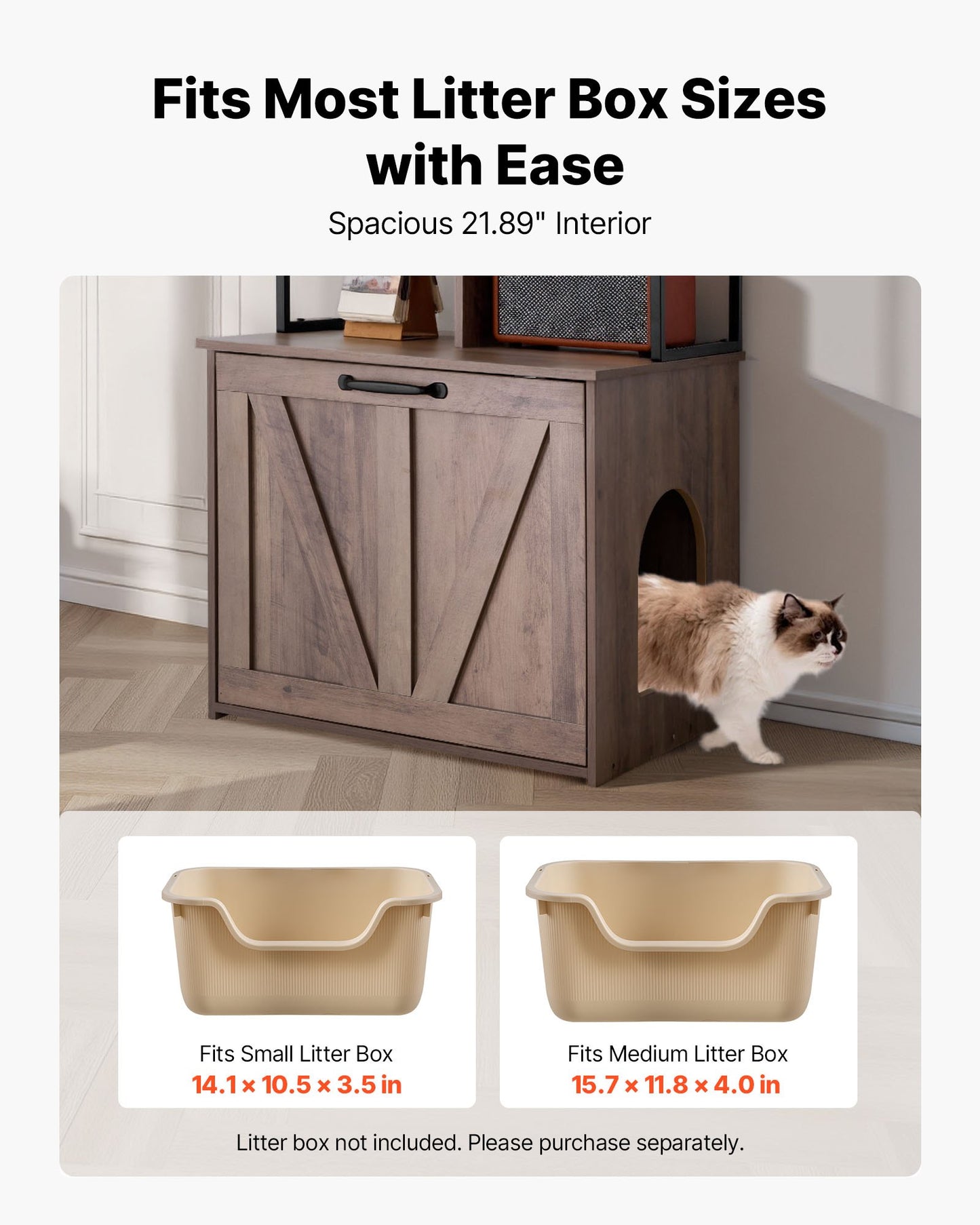Cat Litter Box Enclosure Furniture, 23.6 in Hidden Litter Box Cabinet with Storage Shelves, Modern Style, Waterproof Cat Washroom Side Table Cat House, Fit Most of Litterbox, for Living Room