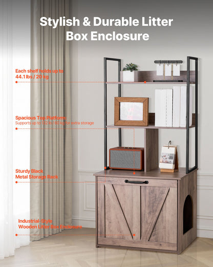 Cat Litter Box Enclosure Furniture, 23.6 in Hidden Litter Box Cabinet with Storage Shelves, Modern Style, Waterproof Cat Washroom Side Table Cat House, Fit Most of Litterbox, for Living Room