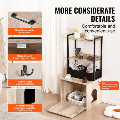 Katzentoilettengehäuse Katzentoilettenmöbel versteckt 2 Regale und 2 Körbe