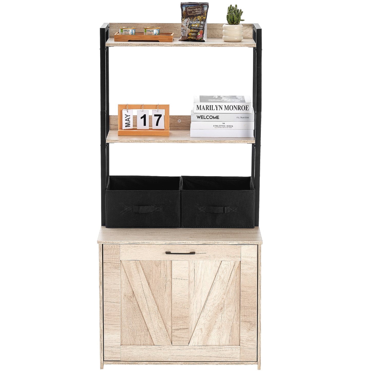 Katzentoilettengehäuse Katzentoilettenmöbel versteckt 2 Regale und 2 Körbe