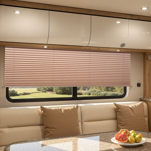 RV Blinds, 62 in x 32 in, RV Pleated Shades, Polyester Fabric, Easy to Clean and Install, Privacy Protection and Sunlight Blocking, for Camper, Travel Trailer, Motorhome Window, Cappuccino