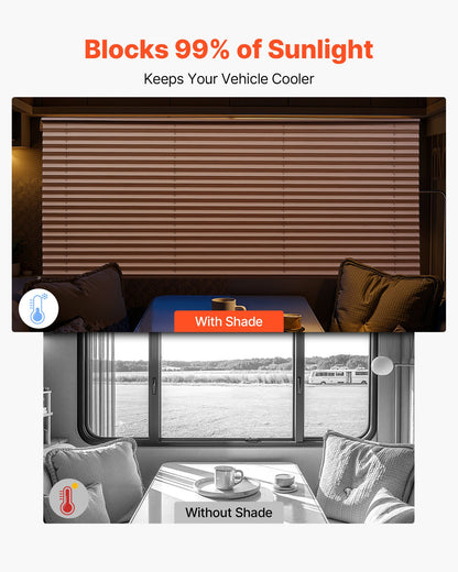 RV Blinds, 62 in x 32 in, RV Pleated Shades, Polyester Fabric, Easy to Clean and Install, Privacy Protection and Sunlight Blocking, for Camper, Travel Trailer, Motorhome Window, Cappuccino