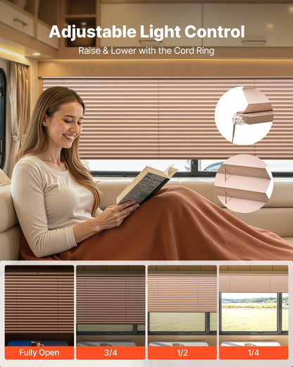 RV Blinds, 62 in x 32 in, RV Pleated Shades, Polyester Fabric, Easy to Clean and Install, Privacy Protection and Sunlight Blocking, for Camper, Travel Trailer, Motorhome Window, Cappuccino