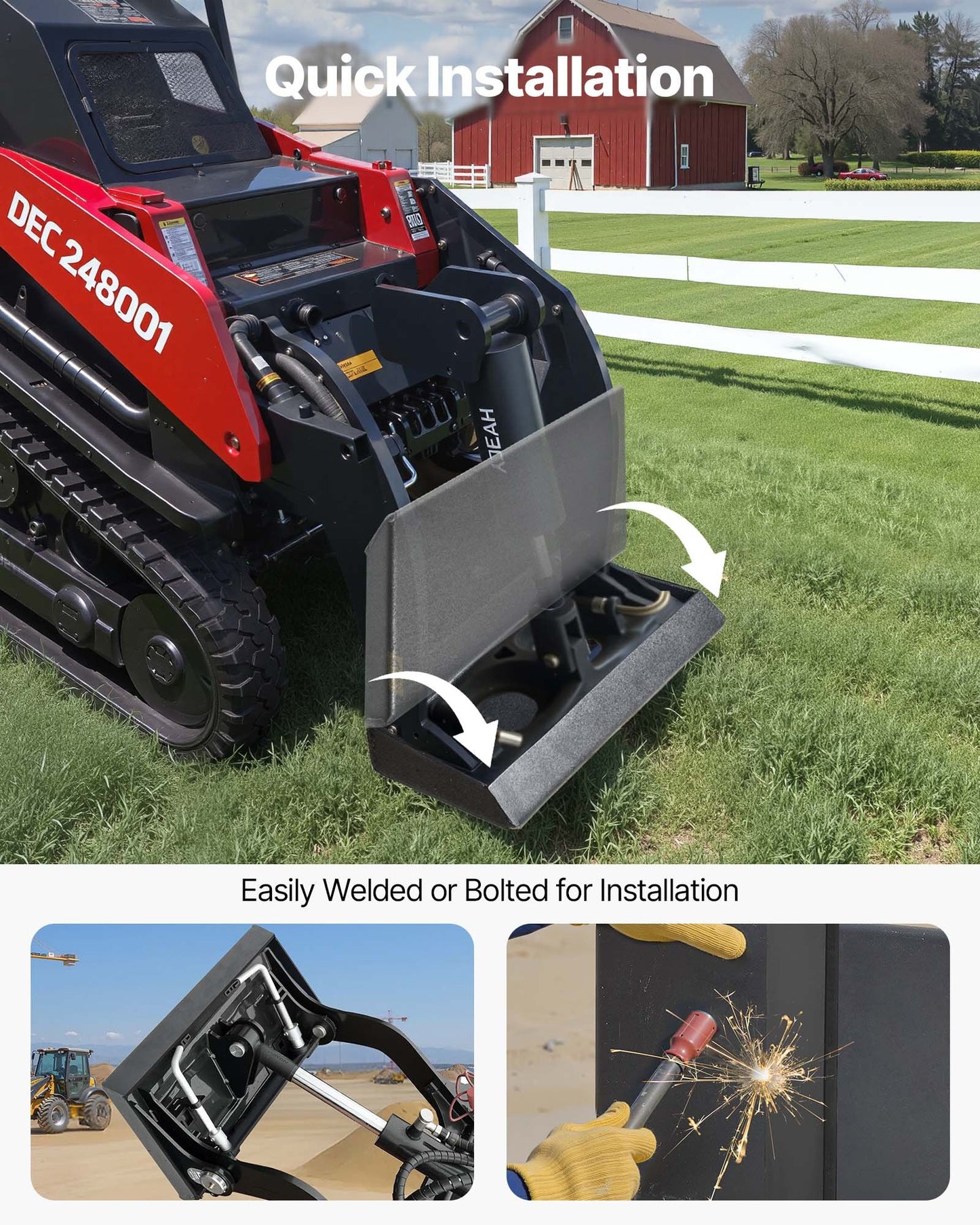 1/4 in Skid Steer Mount Plate, Universal Quick Attach Mount Plate, Easy to Bolt, 1500lbs Load Capacity, Heavy Duty Steel Loader Plates Compatible with Toro Dingo Skid Steers & Tractors