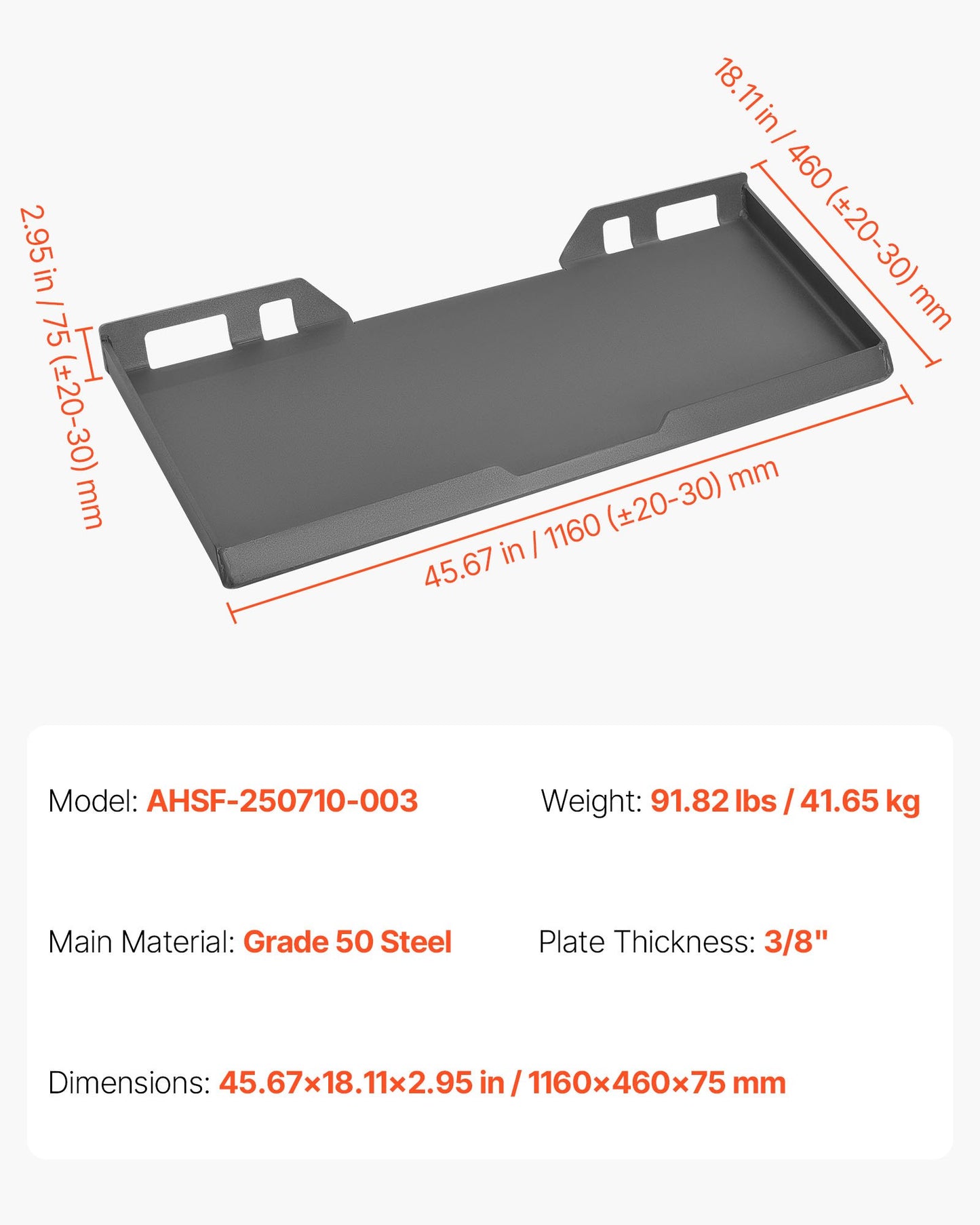 3/8 in Skid Steer Mount Plate, Universal Quick Attach Mount Plate, Easy to Bolt, 7000lbs Load Capacity, Heavy Duty Steel Loader Plates Compatible with Kubota Bobcat Skid Steers & Tractors