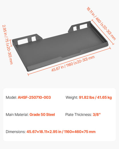 3/8 in Skid Steer Mount Plate, Universal Quick Attach Mount Plate, Easy to Bolt, 7000lbs Load Capacity, Heavy Duty Steel Loader Plates Compatible with Kubota Bobcat Skid Steers & Tractors