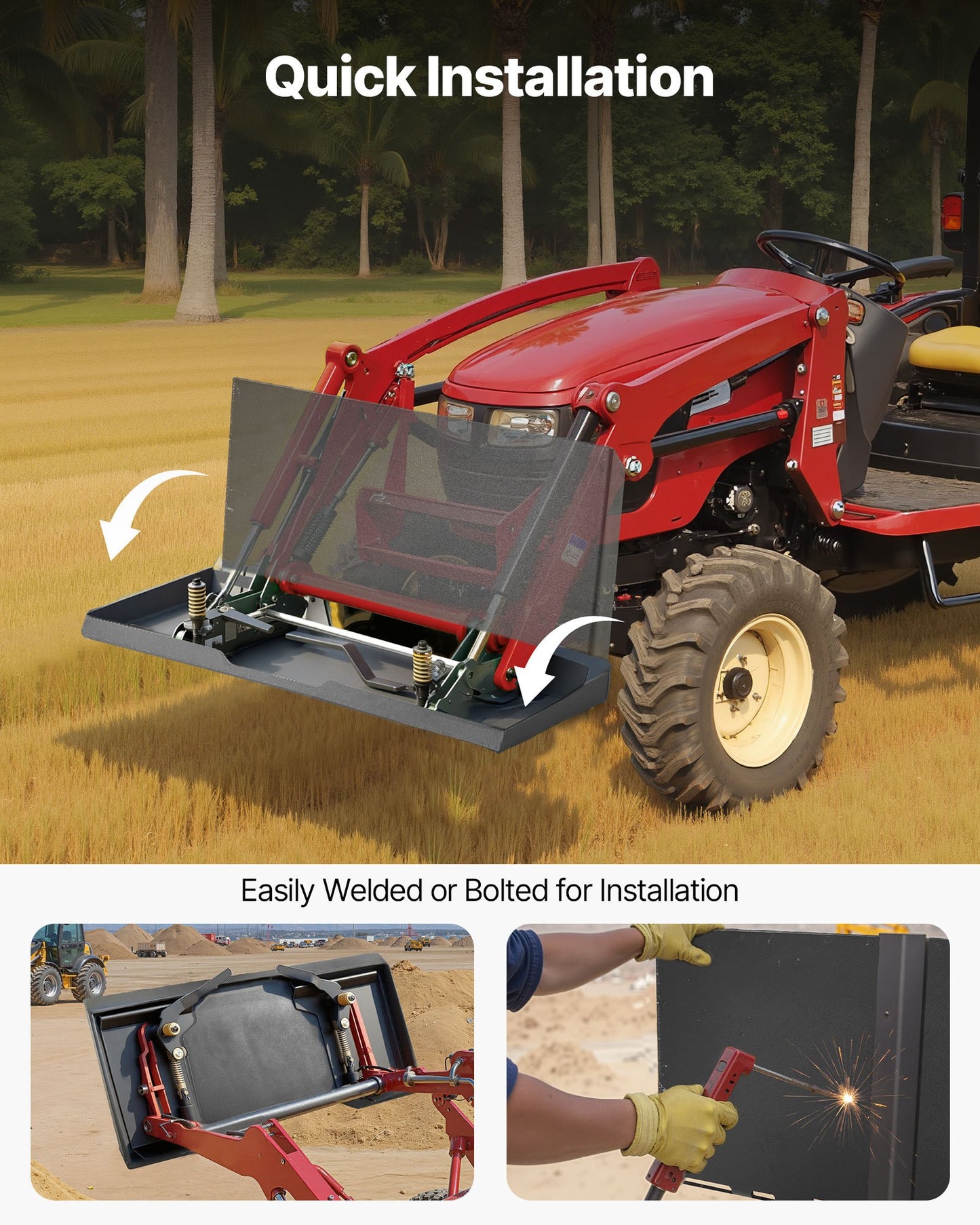 1/4 in Skid Steer Mount Plate, Universal Quick Attach Mount Plate, Easy to Bolt, 3000lbs Load Capacity, Heavy Duty Steel Loader Plates Compatible with Kubota Bobcat Skid Steers & Tractors