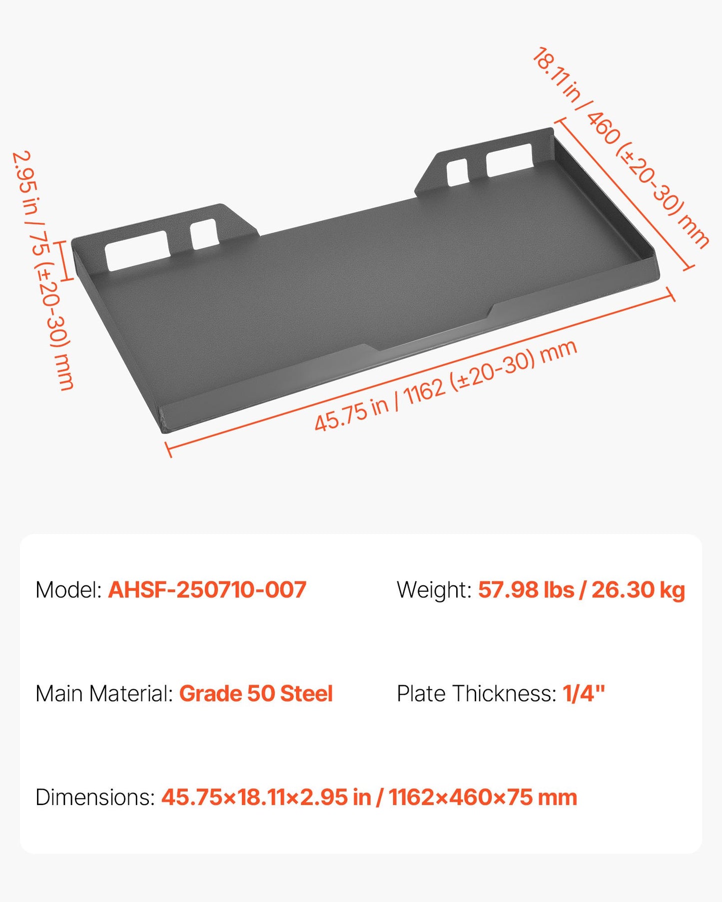 1/4 in Skid Steer Mount Plate, Universal Quick Attach Mount Plate, Easy to Bolt, 3000lbs Load Capacity, Heavy Duty Steel Loader Plates Compatible with Kubota Bobcat Skid Steers & Tractors