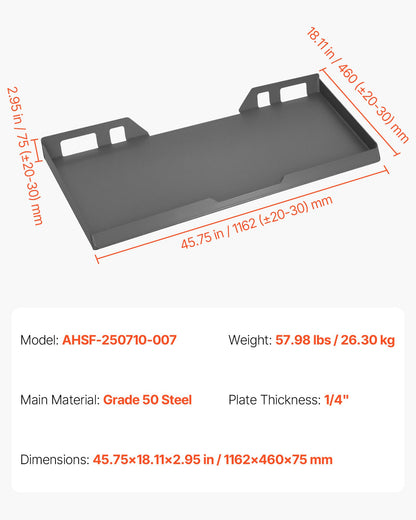 1/4 in Skid Steer Mount Plate, Universal Quick Attach Mount Plate, Easy to Bolt, 3000lbs Load Capacity, Heavy Duty Steel Loader Plates Compatible with Kubota Bobcat Skid Steers & Tractors