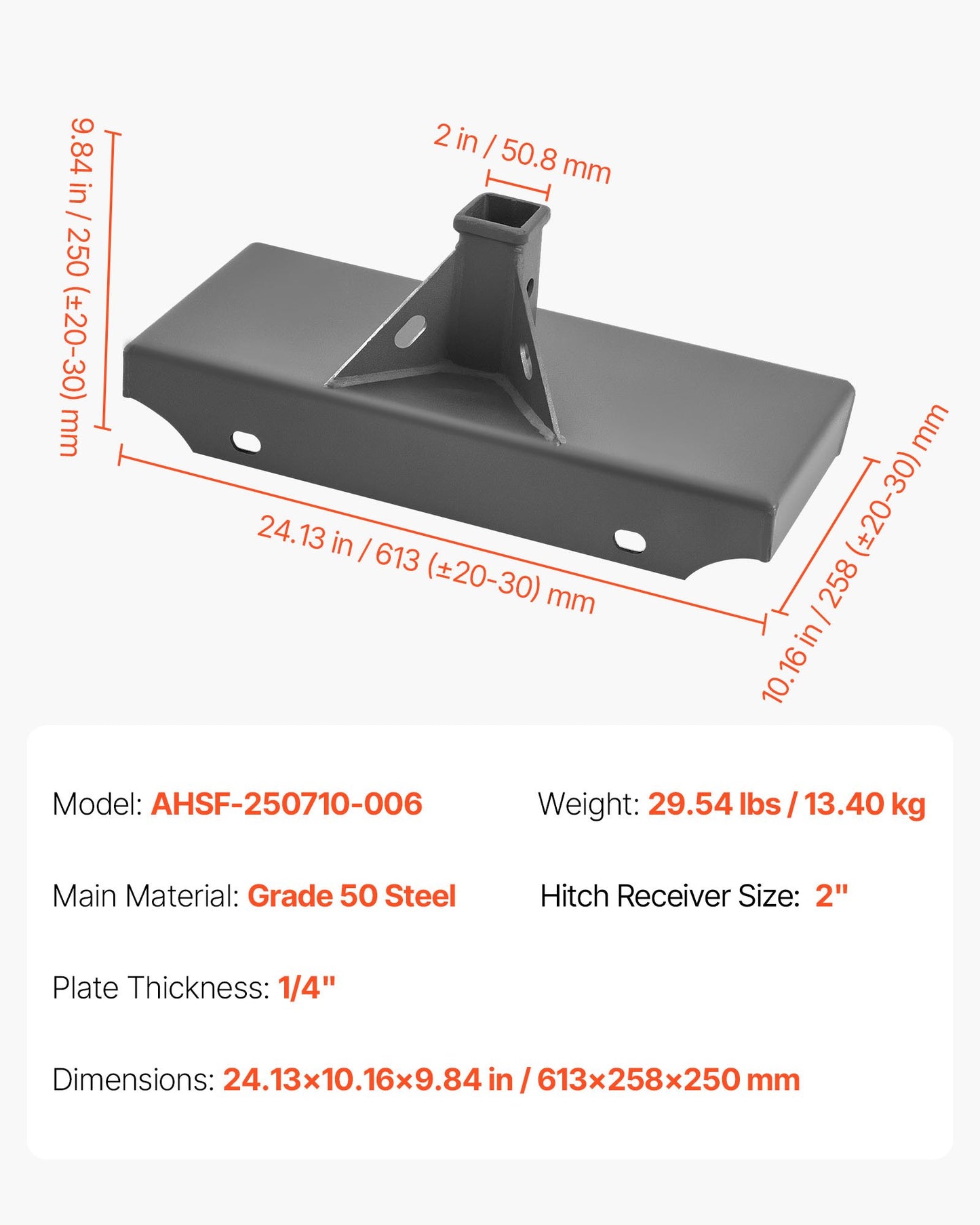 1/4 in Skid Steer Mount Plate with 2" Receiver Hitch, Universal Quick Attach Mount Plate, 1500lbs Capacity, Heavy Duty Steel Loader Plates Compatible with Toro Dingo Skid Steers & Tractors