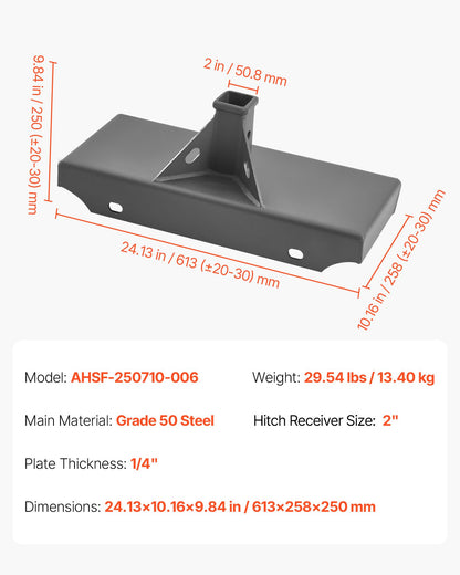 1/4 in Skid Steer Mount Plate with 2" Receiver Hitch, Universal Quick Attach Mount Plate, 1500lbs Capacity, Heavy Duty Steel Loader Plates Compatible with Toro Dingo Skid Steers & Tractors
