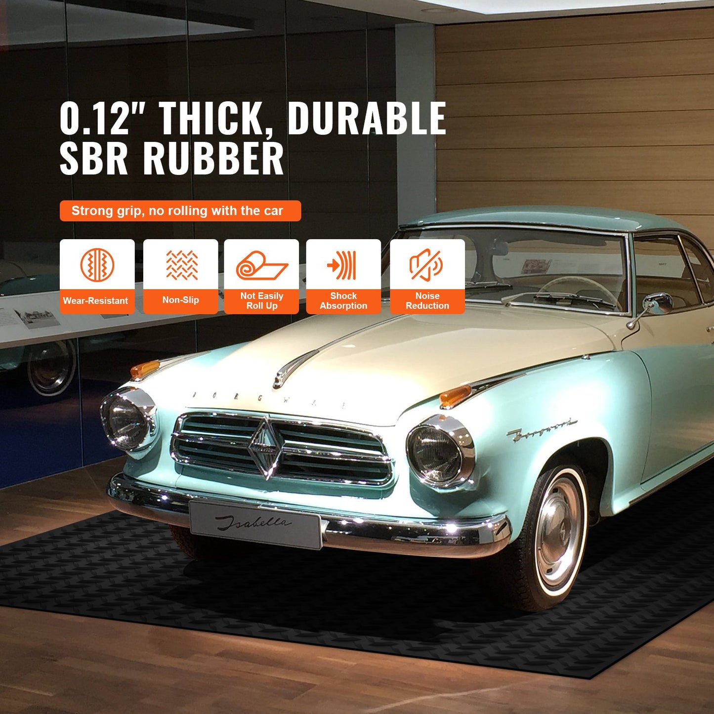 Diamond-Plate-Gummibodenrolle, 3 mm x 4 ft x 15 ft Garagenbodenmatte, SBR-Gummi-Garagenbodenrolle, leicht zu reinigen, Diamond-Plate-Gummimatte für unter Autos, Garagenindustrie-Fitnessstudio, schwarz