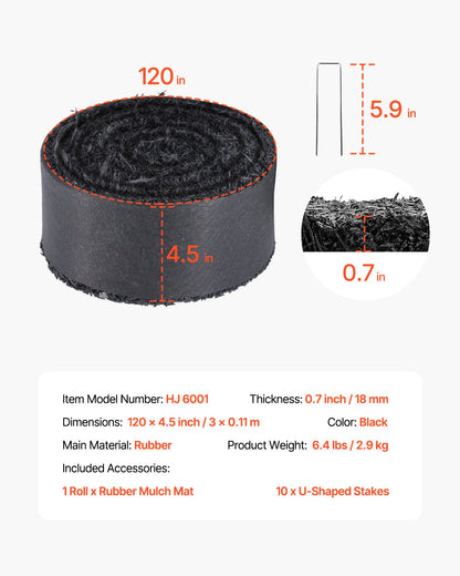 Rubber Mulch Roll for Landscaping 120 x 4.5 Inch Rubber Mulch Mat Pathway