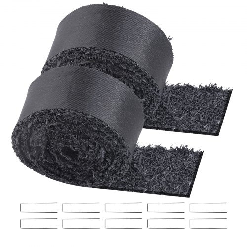 Rubber Mulch for Landscaping, 2 Rolls Recycled Rubber Mulch Mat 120 x 4.5 in, Permanent Rubber Pathway, Natural-Looking Black Mulch Garden Edging for Plants, Vegetables & Flower Garden Barrier