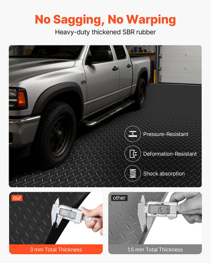 Garage Floor Roll, 4 x 25 ft Garage Flooring Mat, 3 mm Thickened Rubber Diamond Plate Floor Protector Mat, Non-Slip, Wear-resist, Waterproof, Easy to Clean for Warehouse, Gyms,Trailer, Black