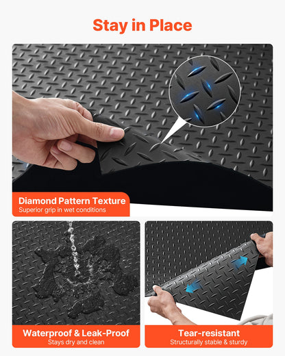 Garage Floor Roll, 4 x 25 ft Garage Flooring Mat, 3 mm Thickened Rubber Diamond Plate Floor Protector Mat, Non-Slip, Wear-resist, Waterproof, Easy to Clean for Warehouse, Gyms,Trailer, Black