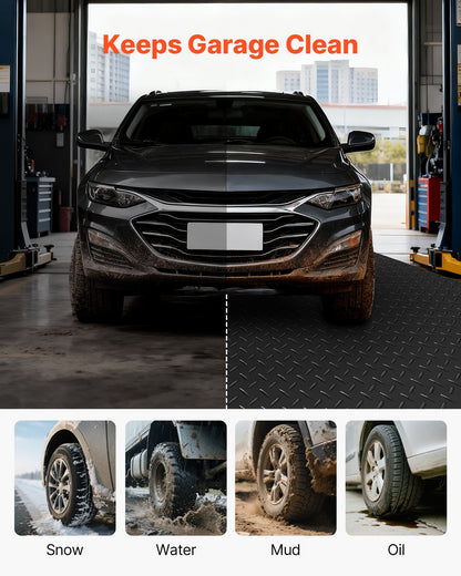 Garage Floor Roll, 4 x 25 ft Garage Flooring Mat, 3 mm Thickened Rubber Diamond Plate Floor Protector Mat, Non-Slip, Wear-resist, Waterproof, Easy to Clean for Warehouse, Gyms,Trailer, Black