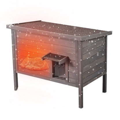 Outdoor Cat House Weatherproof, Feral Cat Shelter for Multiple Cats, Outdoor Wooden Cat Rabbit House with All-Round Foam Insulated, Open Roof, PVC Door Flaps, 34"L x 22"W x 27"H