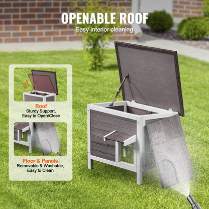 Outdoor Cat House Weatherproof, Feral Cat Shelter for Multiple Cats, Outdoor Wooden Cat Rabbit House with All-Round Foam Insulated, Open Roof, PVC Door Flaps, 24"L x 20"W x 21"H