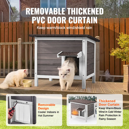 Outdoor Cat House Weatherproof, Feral Cat Shelter for Multiple Cats, Outdoor Wooden Cat Rabbit House with All-Round Foam Insulated, Open Roof, PVC Door Flaps, 24"L x 20"W x 21"H