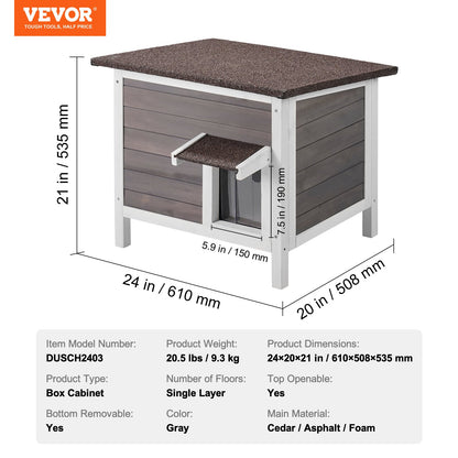 Outdoor Cat House Weatherproof, Feral Cat Shelter for Multiple Cats, Outdoor Wooden Cat Rabbit House with All-Round Foam Insulated, Open Roof, PVC Door Flaps, 24"L x 20"W x 21"H