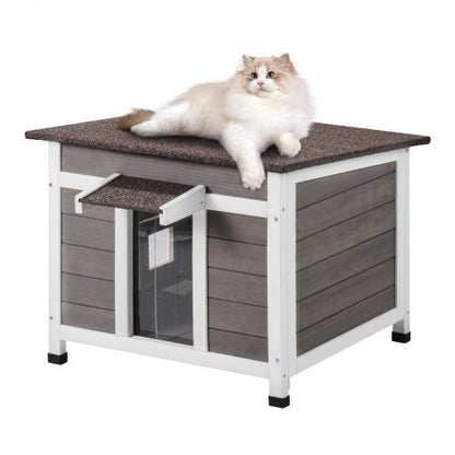 Outdoor Cat House Weatherproof, Feral Cat Shelter for Multiple Cats, Outdoor Wooden Cat Rabbit House with a Window, Open Roof and PVC Door Flaps, 24"L x 21"W x 18"H